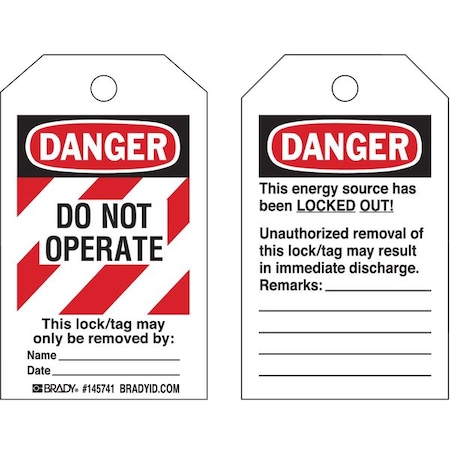 Brady Danger Tag, Danger, Plastic, 3 in Width, 5 in Height, Write On Surface: Yes , 10 PK 145767