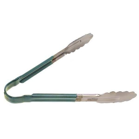 Crestware Tong, Green, 10 in. L, Stainless Steel CG10G