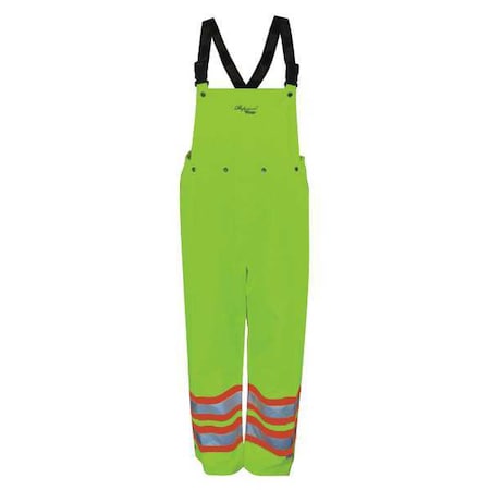 Viking Hi-Visibility Rain Bib Pants, Polyester, Polyurethane, 33 1/2 in Inseam, 45 in Waist, Green/Yellow U6330PG-XXXL