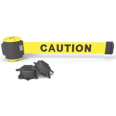 Banner Stakes Magnetic Belt Barrier, 30ft L, Caution, Ylw MH5001