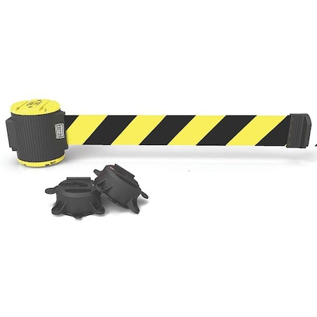 Banner Stakes Magnetic Belt Barrier, 30ftL, Yellow/Black MH5007