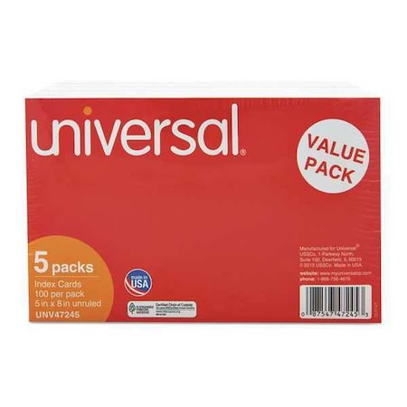 Universal Index Cards, Unruled, 5" x 8", PK500 UNV47245