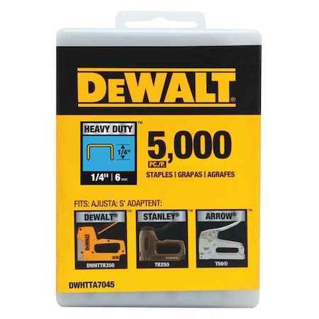 Dewalt Heavy Duty Staples, 1/4 in Leg L, Steel, 5000 PK DWHTTA7045