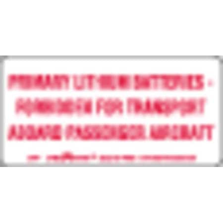 Labelmaster Primary Lithium Battery Label 4"x2", White/Red L375