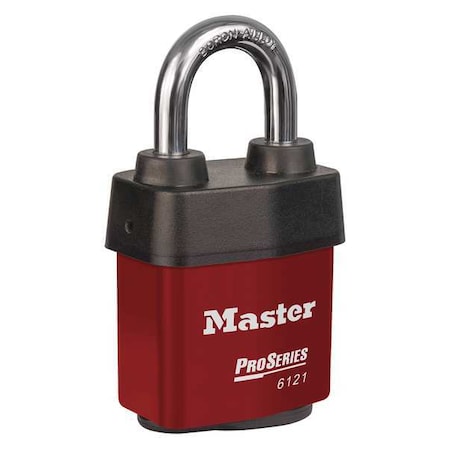 Master Lock Lockout Padlock, Keyed Alike, Steel, Red, 1 1/8 in Shackle Height, 2 1/8 in Body Width 6121KARED