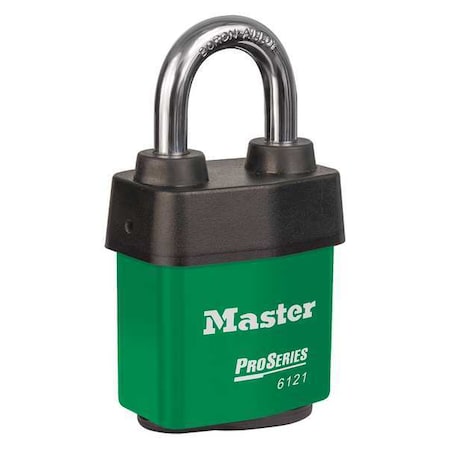 Master Lock Lockout Padlock, Keyed Alike, Steel, Green, 1 1/8 in Shackle Height, 2 1/8 in Body Width 6121KAGRN