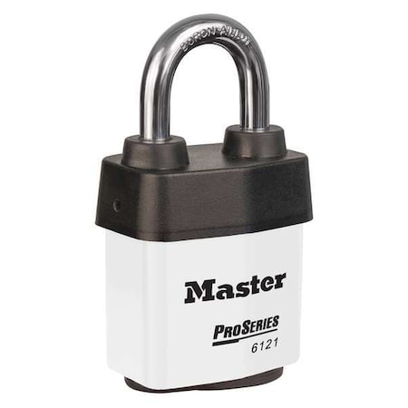 Master Lock Lockout Padlock, Keyed Different, Steel, White, 1 1/8 in Shackle Height, 2 1/8 in Body Width 6121WHT