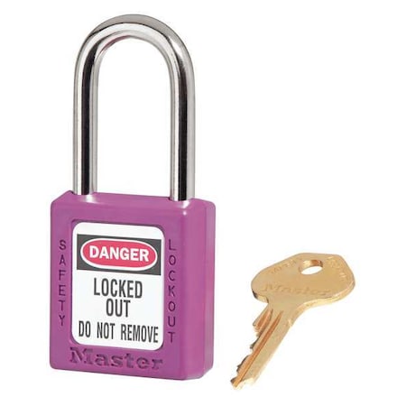 Master Lock Lockout Padlock, Keyed Alike, Thermoplastic, Purple, 1 1/2 in Shackle Height, 1 1/2 in Body Width 410KAPRP
