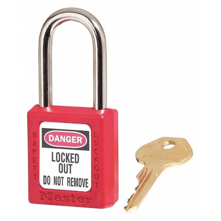 Master Lock Lockout Padlock, Keyed Alike, Thermoplastic, Red, 1 1/2 in Shackle Height, 1 1/2 in Body Width 410KARED