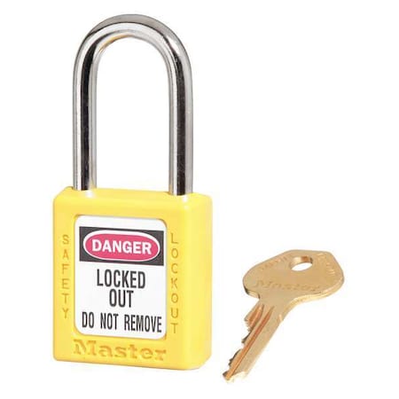 Master Lock Lockout Padlock, Keyed Alike, Thermoplastic, Yellow, 1 1/2 in Shackle Height, 1 1/2 in Body Width 410KAYLW