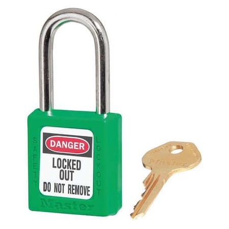 Master Lock Lockout Padlock, Keyed Different, Thermoplastic, Standard Body, Steel, Green, PK6 410S6GRN