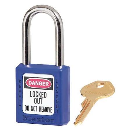 Master Lock Lockout Padlock, Keyed Different, Thermoplastic, Standard Body, Steel, Blue, PK6 410S6BLU