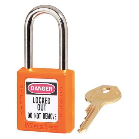 Master Lock Lockout Padlock, Keyed Alike, Thermoplastic, Orange, 1 1/2 in Shackle Height, 1 1/2 in Body Width 410KAORJ