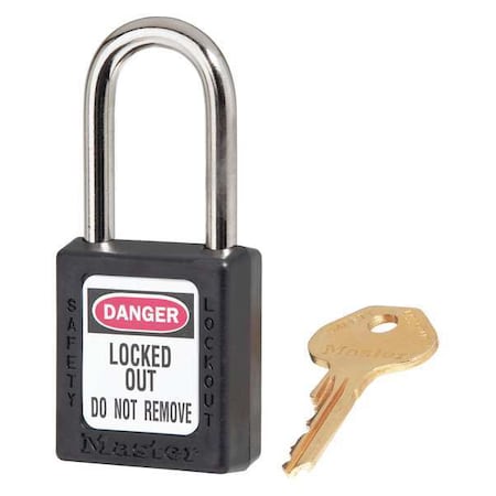 Master Lock Lockout Padlock, Keyed Alike, Thermoplastic, Black, 1 1/2 in Shackle Height, 1 1/2 in Body Width 410KABLK