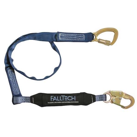 Falltech WrapTech Shock Absorbing Lanyard, 6 ft. Length, Snap Hook, Steel, 1 Leg(s), 310 lb. Weight Capacity 8241