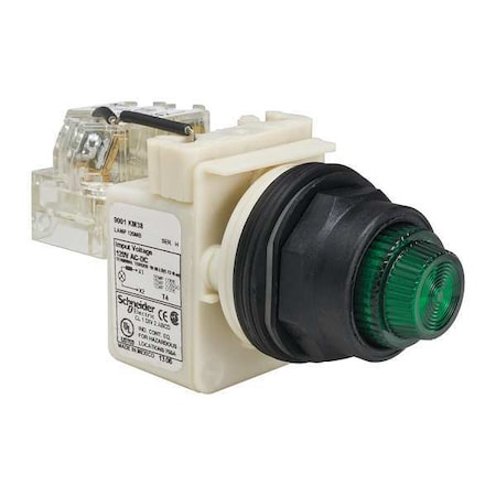 Schneider Electric Push to Test Pilot Light, Green, Incand 9001SKT38G31
