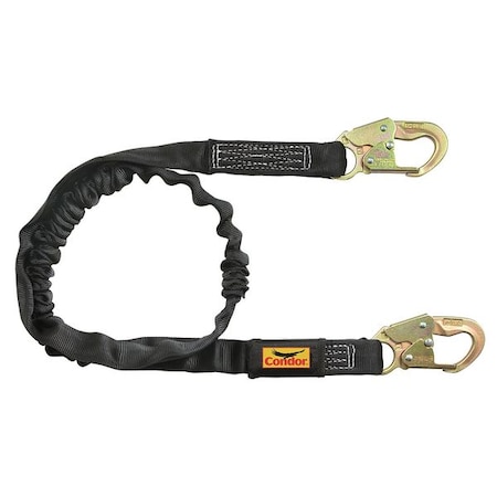Condor Shock-Absorbing Lanyard, 425 lb. Wt. Capacity, Steel Snap Hook, Steel Snap Hook, 6 ft., 2 Legs 45J289