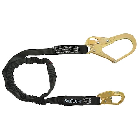 Condor Shock-Absorbing Lanyard, 425 lb. Wt. Capacity, Steel Snap Hook, Steel Rebar Hook, 6 ft., 1 Leg 45J290