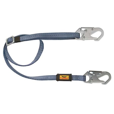 Condor Positioning Lanyard, Adjustable Length Restraint Lanyard, 4 ft to 6 ft, Steel Snap Hooks, Blue 45J293