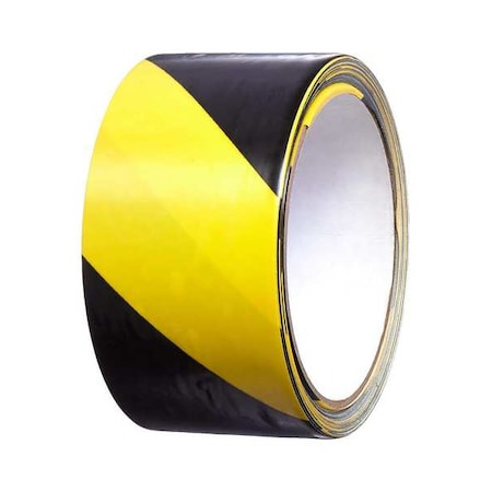 3M Floor Marking Tape, vinyl, Striped, Black, Yellow, 2 in W., 5 mil Thickness 766