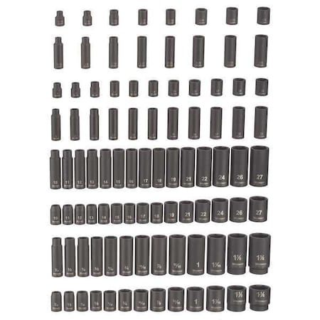 Westward 3/8 in, 1/2 in Drive Impact Socket Set, SAE/Metric, Black Oxide, 94-Piece 45KG81
