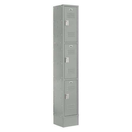 Lockup Wardrobe Locker, 12 in W, 18 in D, 82 in H, (1) Wide, (3) Tier, Gray LUPE-1W3T-LV1S-02-31-A