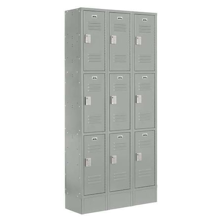 Lockup Wardrobe Locker, 36 in W, 18 in D, 82 in H, (3) Tier, (3) Wide, Gray LUPE-3W3T-LV1S-02-31-A