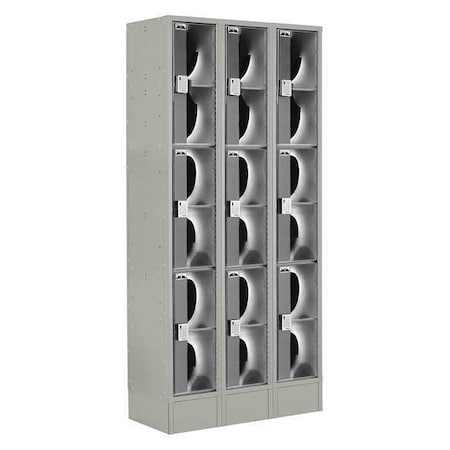 Lockup Wardrobe Locker, 36 in W, 18 in D, 82 in H, (3) Tier, (3) Wide, Gray LUPE-3W3T-PC1S-02-31-A
