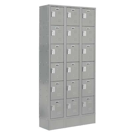 Lockup Box Locker, 36 in W, 18 in D, 82 in H, (3) Wide, (6) Tier, Gray LUPE-3W6T-LV1S-02-31-A