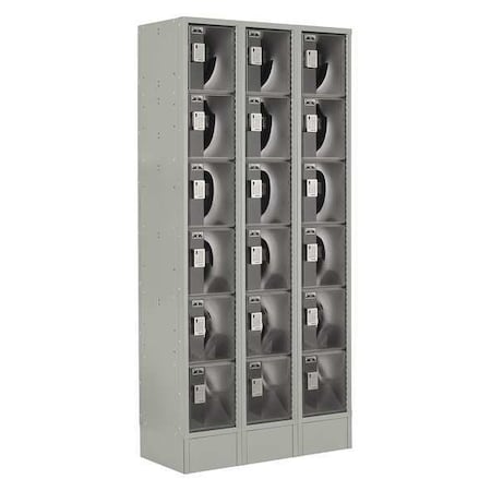 Lockup Box Locker, 36 in W, 18 in D, 82 in H, (3) Wide, (6) Tier, Gray LUPE-3W6T-PC1S-02-31-A