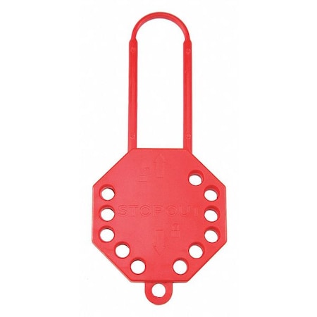 Stopout Lockout Hasp, Red, Recycled Plastic, 12 Max. No. of Padlocks, 9/32 in Max. Shackle Dia. KDD106
