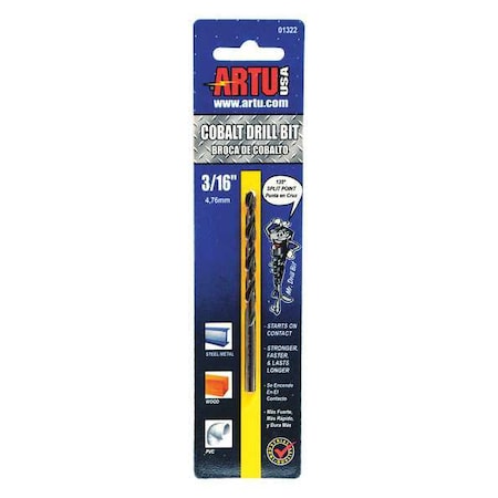 Artu 3/16" Cobalt Jobber Length Drill Bit 01322