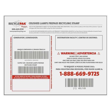 Recyclepak Crushed Lamps Prepaid Recycling Stamp SUPPLY-276-SWS