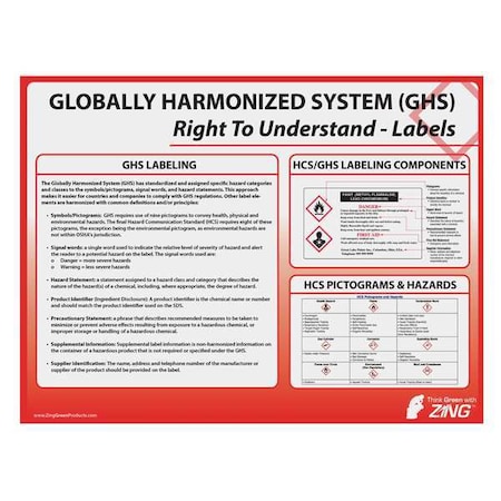 Zing Poster, Right To Understand - GHS Labeling, Plastic, 24 in W, 18 in H 6037