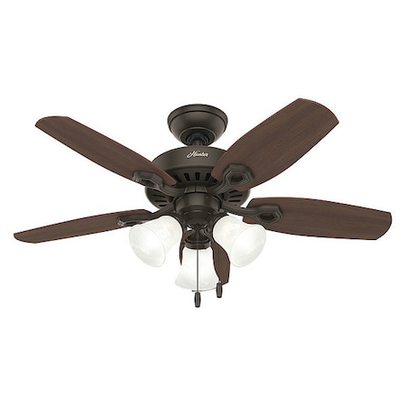 Hunter Decorative Ceiling Fan, 42 in Blade Dia, 5 Blades, 3 Speeds, 120V AC, New Bronze 52107