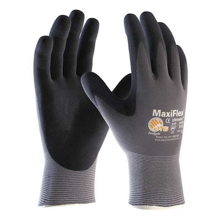 Pip Coated Gloves, Micro Foam Nitrile, Palm, Fingers, 4 Abrasion Level, Black/Gray, L 1 PR 34-874V/L