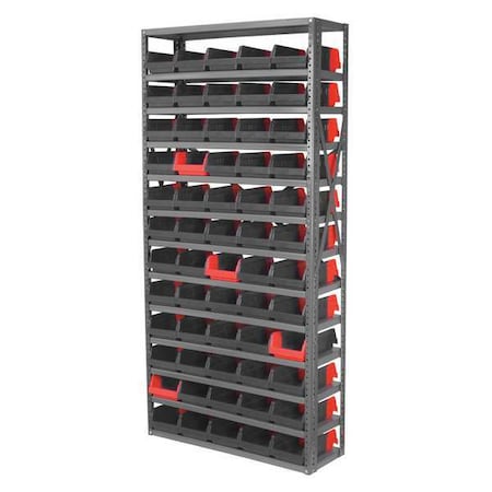 Akro-Mils Steel Bin Shelving, 36 in W x 79 in H x 12 in D, 13 Shelves, Gray/Black/Red AS127936462BK