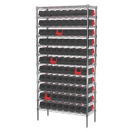 Akro-Mils Steel Wire Bin Shelving, 36 in W x 74 in H x 14 in D, 12 Shelves, Silver/Black/Red AWS143636442BK