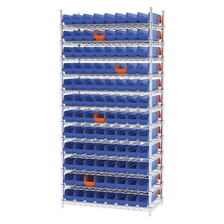 Akro-Mils Steel Wire Bin Shelving, 36 in W x 74 in H x 18 in D, 12 Shelves, Silver/Blue/Orange AWS183636448B