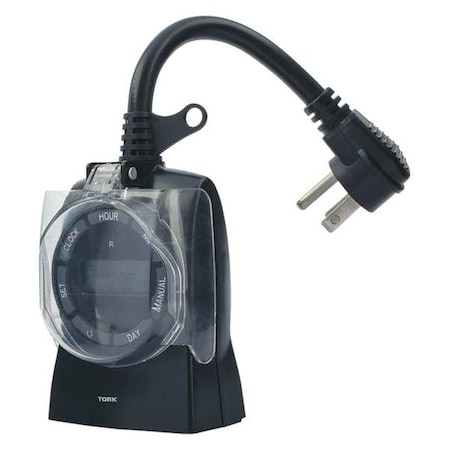 TORK Plug In Timer, Blk, Outdoor, 125V, Digital 642E