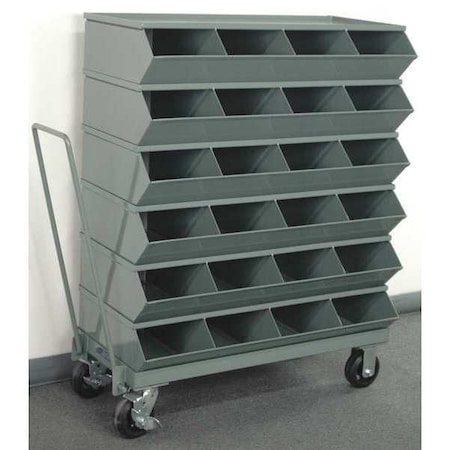 Stackbin Mobile Sectional Stacking Bin, 37 in W x 18.75 in D x 46.875 in H, 24 Compartments, Gray, Steel 3-324SSMB