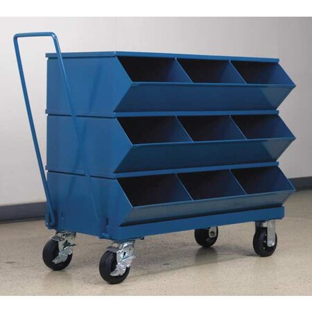 Stackbin Mobile Sectional Stacking Bin, 37 in W x 20.5 in D x 32 in H, 9 Compartments, Blue, Steel 3-49SSMB