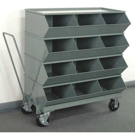 Stackbin Mobile Sectional Stacking Bin, 37 in W x 20.5 in D x 40.875 in H, 12 Compartments, Gray, Steel 3-412SSMB