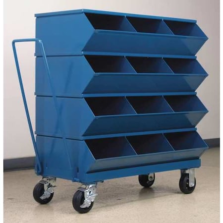 Stackbin Mobile Sectional Stacking Bin, 37 in W x 20.5 in D x 40.875 in H, 12 Compartments, Blue, Steel 3-412SSMB