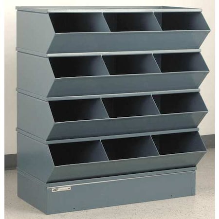 Stackbin Sectional Stacking Bin, 37 in W x 20.5 in D x 41.5 in H, 12 Compartments, Gray, High Gloss Steel 3-412SSB