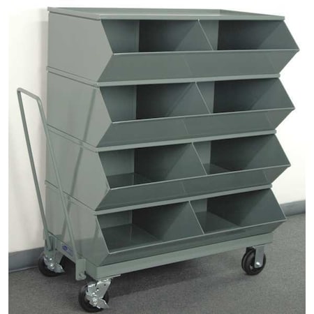 Stackbin Mobile Sectional Stacking Bin, 37 in W x 24 in D x 48.25 in H, 8 Compartments, Gray, Steel 3-58SSMB