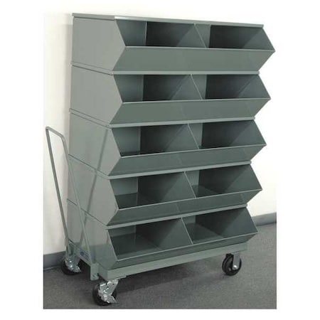 Stackbin Mobile Sectional Stacking Bin, 37 in W x 24 in D x 58-5/8 in H, 10 Compartments, Gray, Steel 3-510SSMB