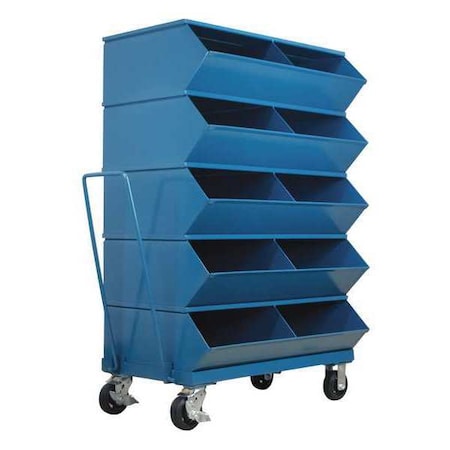 Stackbin Mobile Sectional Stacking Bin, 37 in W x 24 in D x 58-5/8 in H, 10 Compartments, Blue, Steel 3-510SSMB