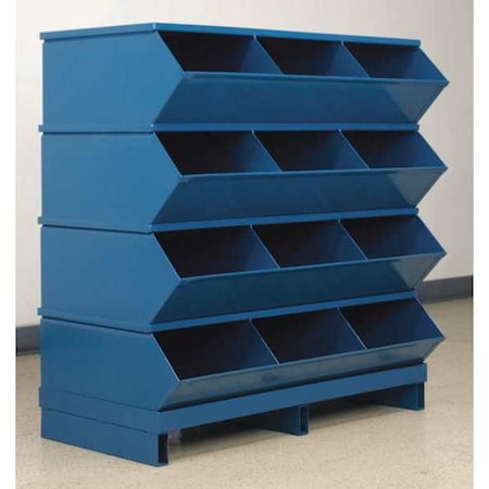 Stackbin Pallet Sectional Stacking Bin, 37 in W x 20.5 in D x 38 in H, 12 Compartments, Blue, Steel 3-412SSPB