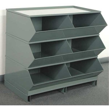 Stackbin Steel Sectional Stacking Bin, 24 in D x 35 1/8 in H x 37 in W, 4 Shelves, Gray 3-56SSPB
